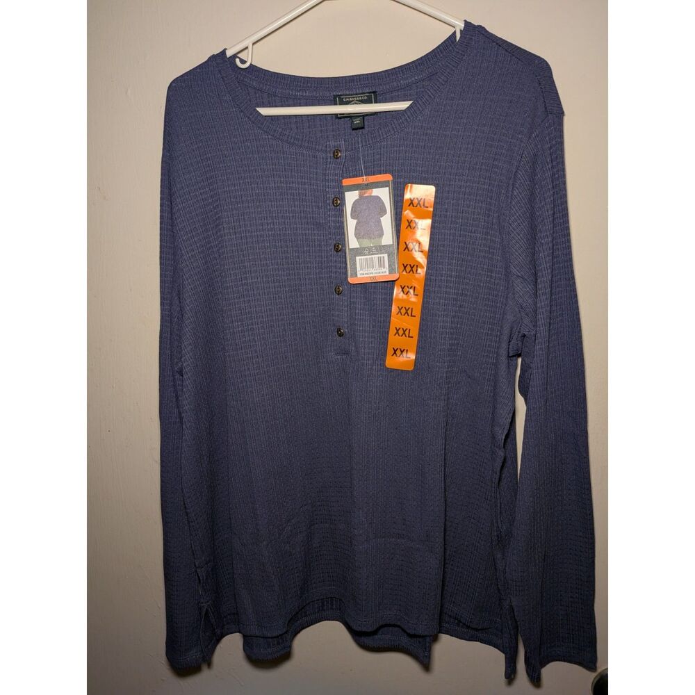 G.H. Bass & Co. Women's Textured Henley Top Blue XXL Long Sleeve Shirt